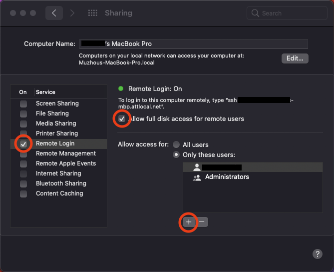 macOS System Preferences Sharing